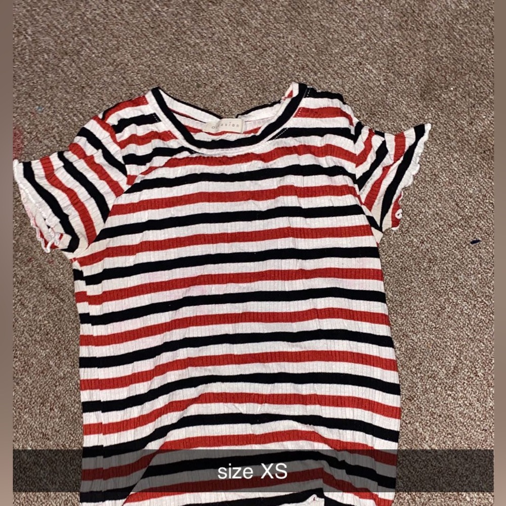 red black and white shirt